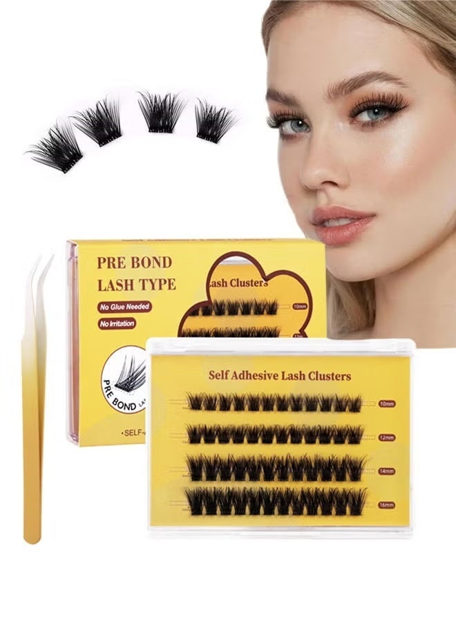 رموش ذاتية اللاصق مظهر طبيعي، بدون حاجة للغراء، عناقيد رموش مع عناقيد رموش، ملقط، 48 قطعة رموش قابلة لإعادة الاستخدام، لاصق ذاتي للمبتدئين، وصلات رموش يدوية للاستخدام المنزلي - Image 1